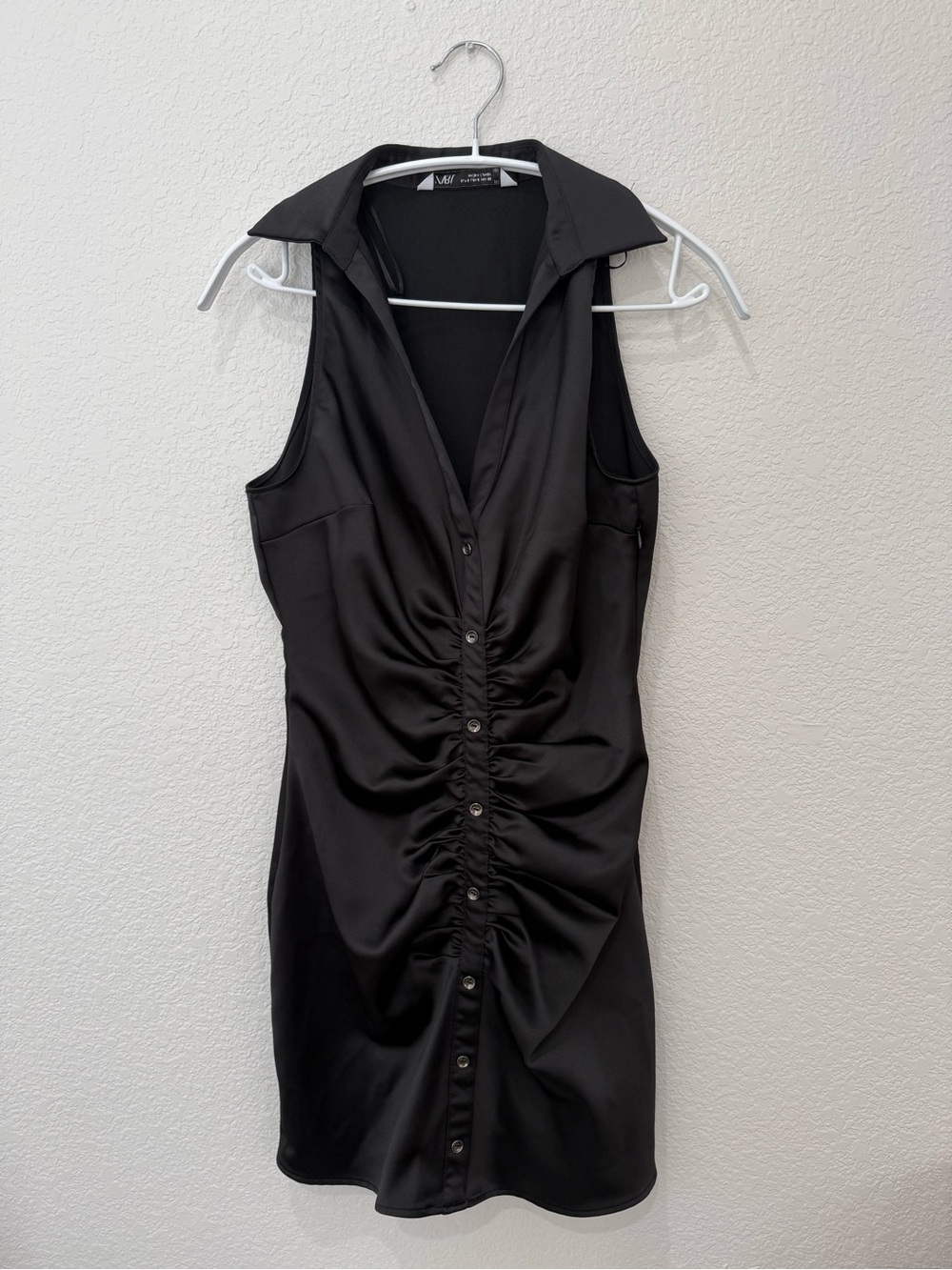 ZARA Black Satin Sleeveless Ruched Mini Dress Size S
